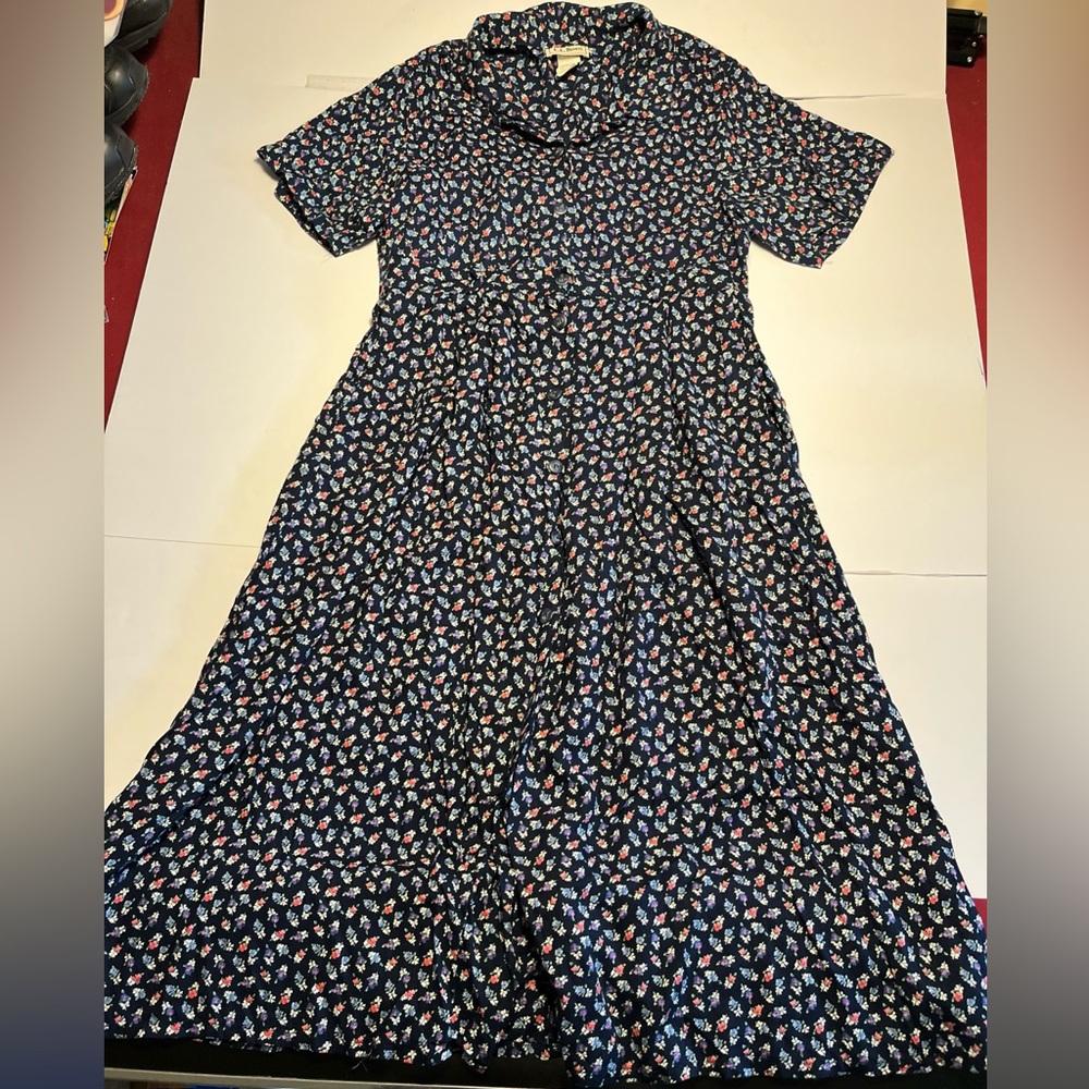 Vintage L.L. Bean Women's Size L Blue Floral Shirt and Skirt Set Outfit 80s 90s